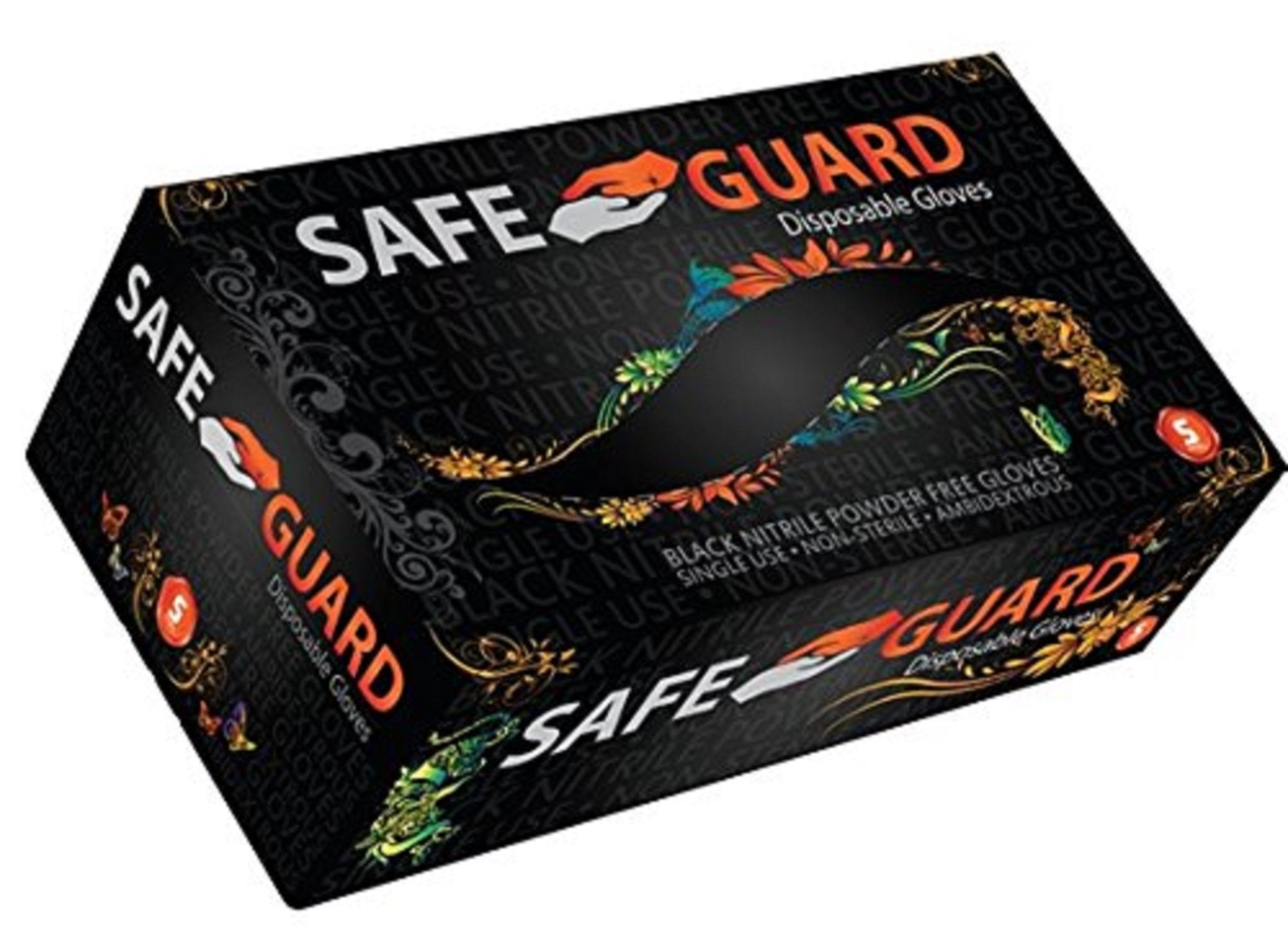 Safeguard, Nitrile Disposable Gloves, Powder Free, Industrial Grade Gloves, Latex Free, Dispenser Pack, Small Size, Black, 100 Pc