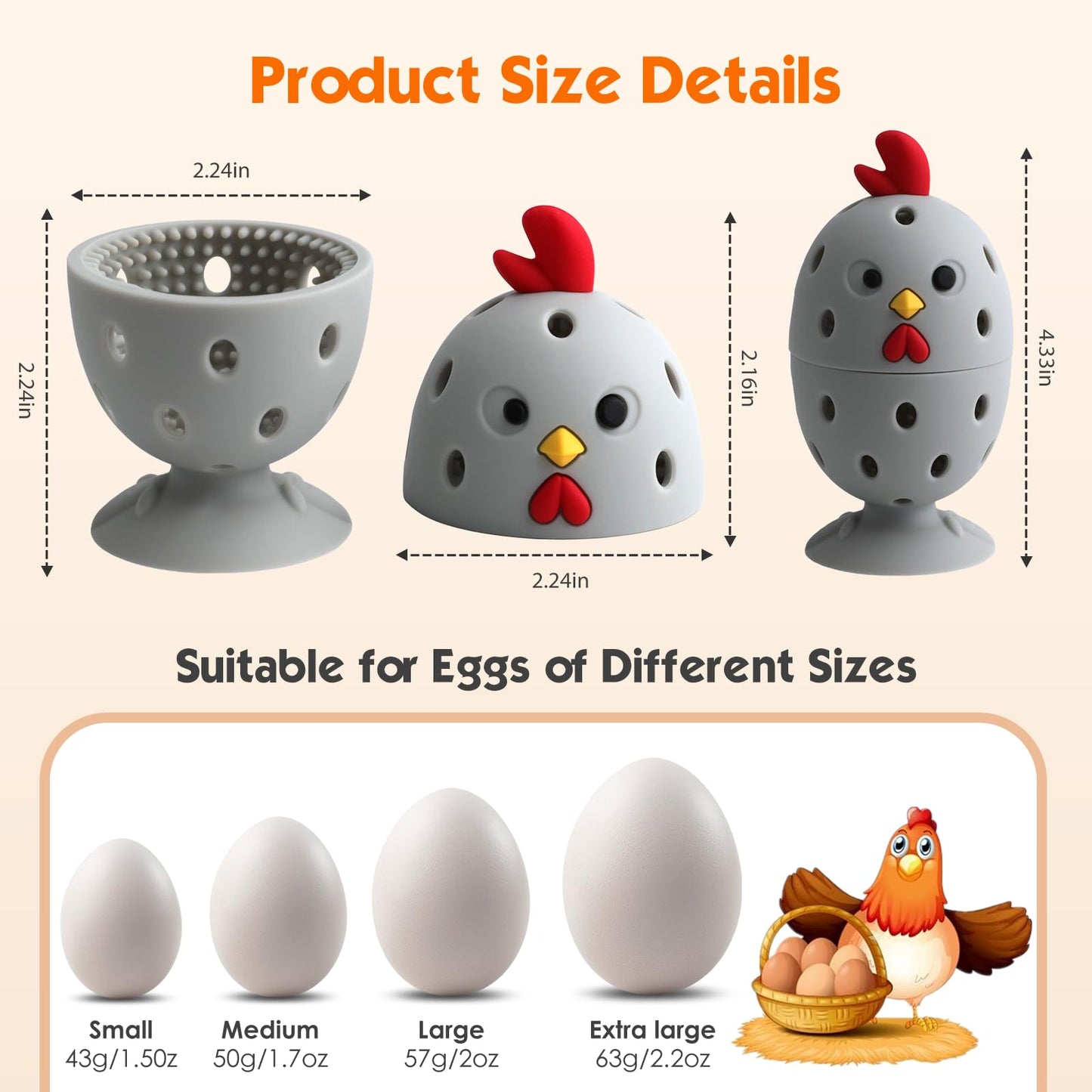 Egg Brush Cleaner, Egg Cleaner Scrubber for Fresh Eggs, Cute Chick Shaped Silicone Egg Washer, Reusable Multipurpose Washing Egg Tool for Fruits