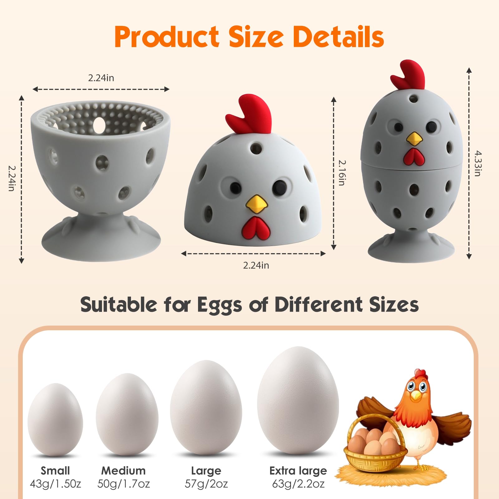 Egg Brush Cleaner, Egg Cleaner Scrubber for Fresh Eggs, Cute Chick Shaped Silicone Egg Washer, Reusable Multipurpose Washing Egg Tool for Fruits