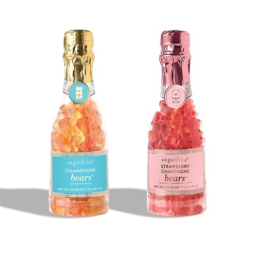 Sugarfina Champagne Bears and Strawberry Champagne Bears Celebration Bottle, 6.0 oz, Pack of 2 | Cocktail Candy | Gummies | Gummy Bears