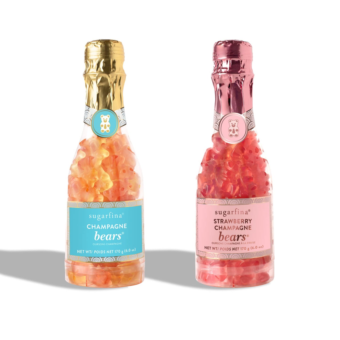 Sugarfina Champagne Bears and Strawberry Champagne Bears Celebration Bottle, 6.0 oz, Pack of 2 | Cocktail Candy | Gummies | Gummy Bears
