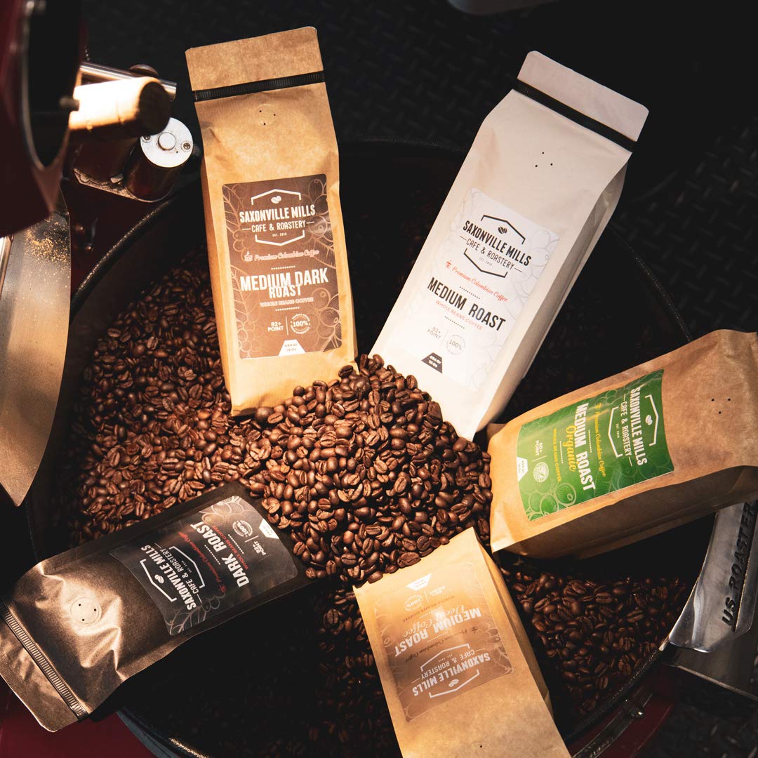 Medium Dark Coffee Roast, Ground Coffee, 100% Arabica Colombian Coffee, Fresh Coffee, Saxonville Mills Cafe (2 LB)