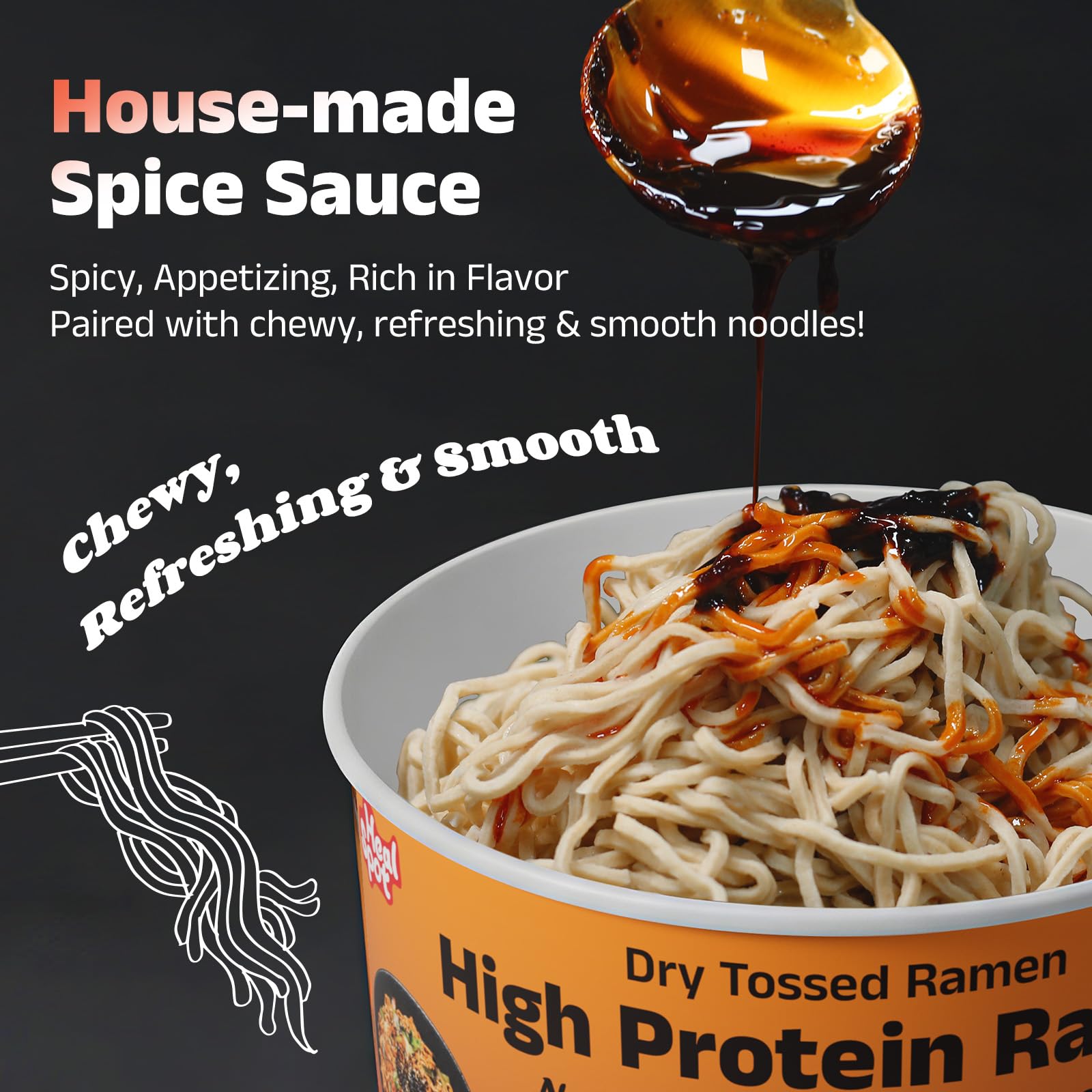 HealSpot High Protein Spicy Chicken Ramen,Dry Tossed Noodles,More 31g Plant-Based Protein Pasta,Low Fat,Low Carb,Non-GMO,Keto & Vegan