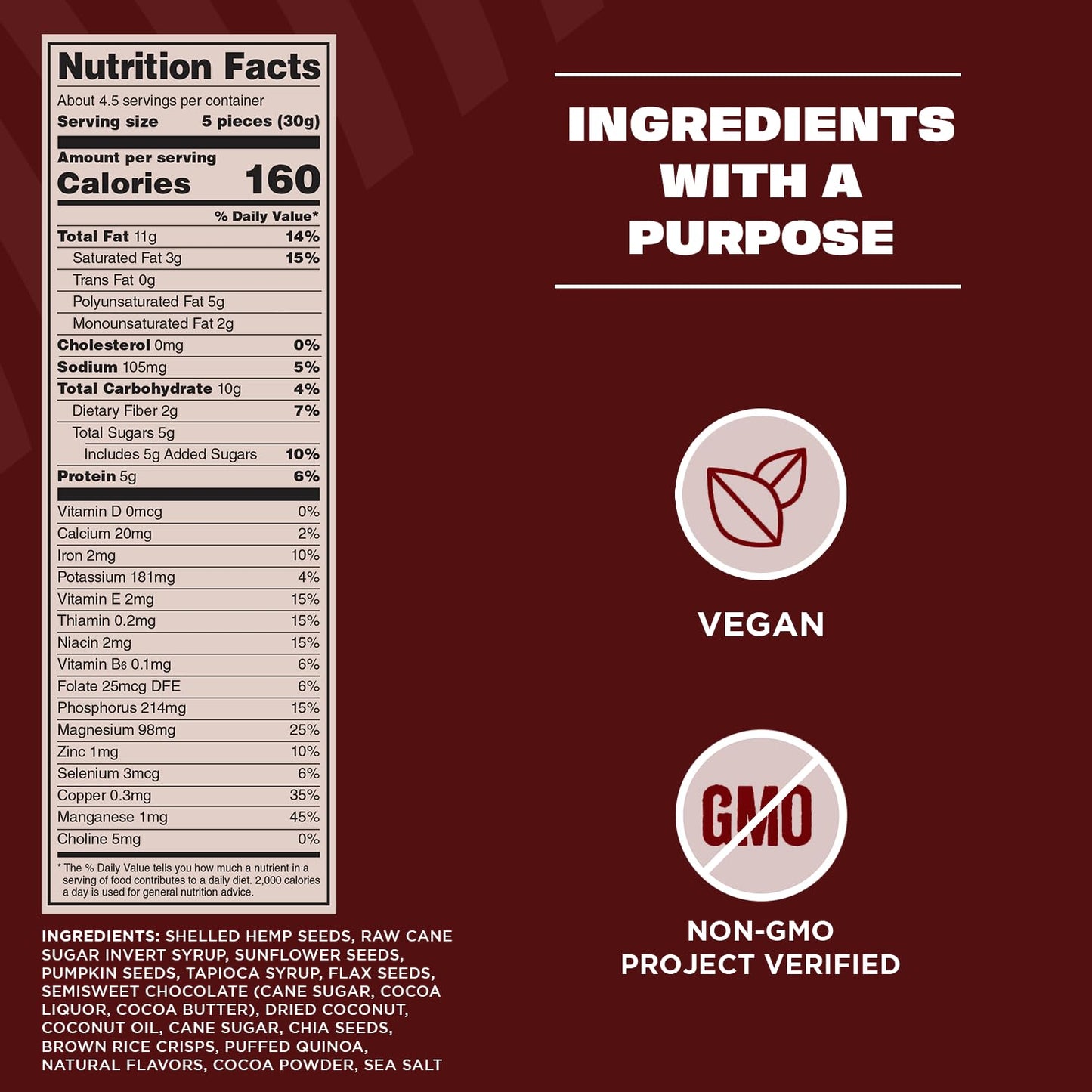 Manitoba Harvest Superseed Snack Clusters, Dark Chocolate - 4.6oz - 5g Plant Protein, 2g Fiber, 5g Omega 3 & 6 per 30g serving - Easy 6-in-1 Super