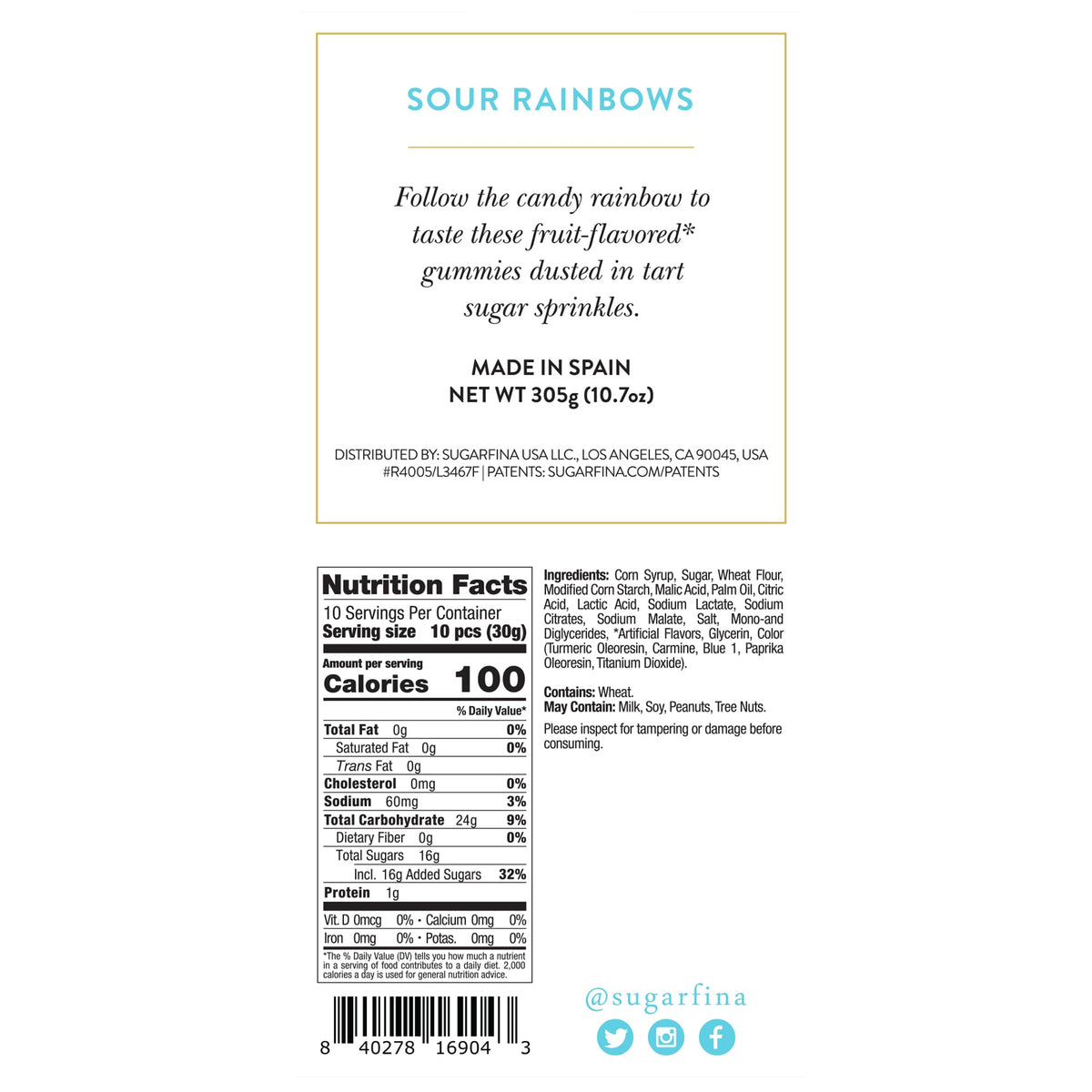 Sugarfina Sour Rainbows Large Candy Cube, Gummies, 11.1 oz, 2 Count