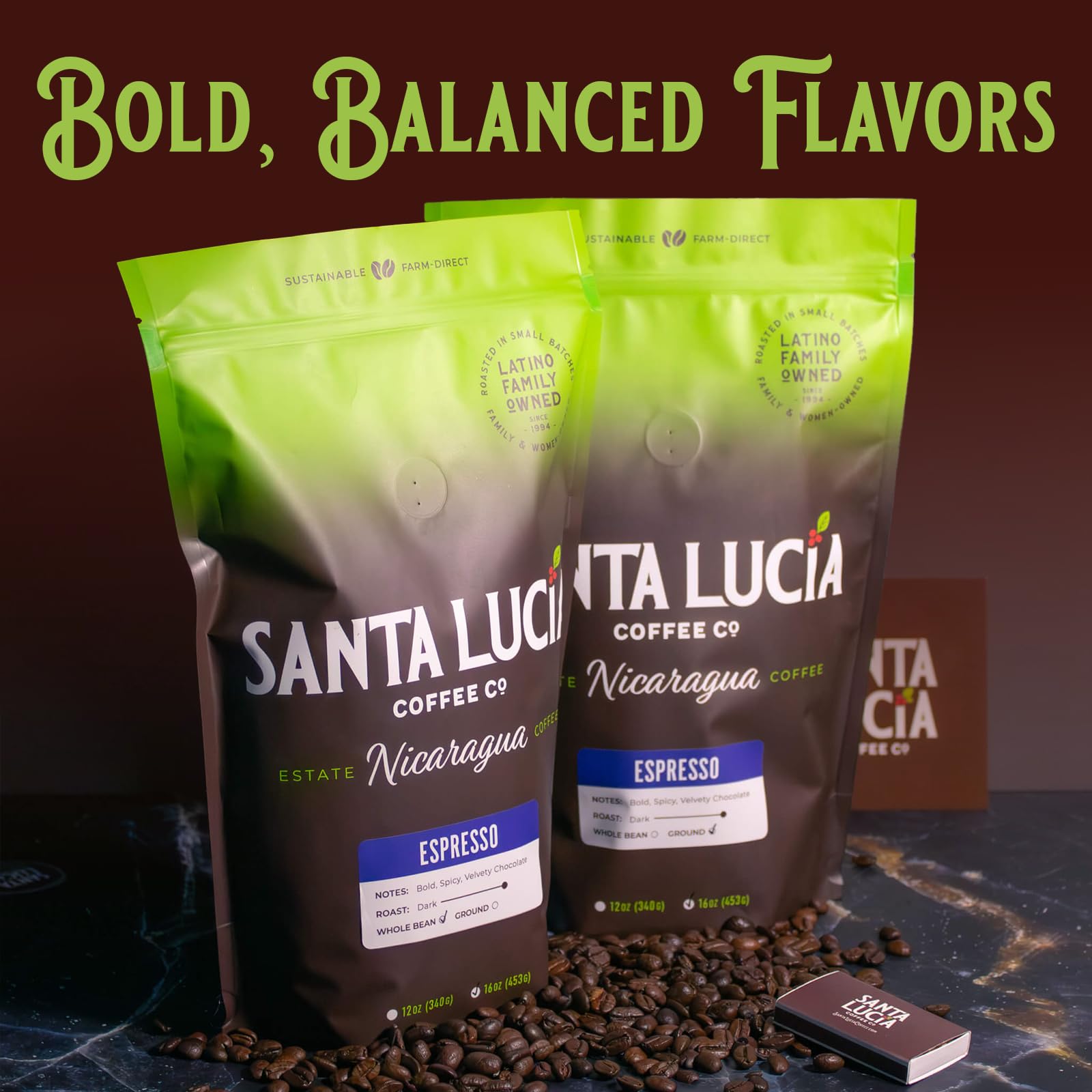 Santa Lucia Coffee Café Crema Espresso Roast Coffee - Specialty Volcanic Nicaraguan Espresso Roast - Farm-Direct, Low-Acid - Dense Golden Crema