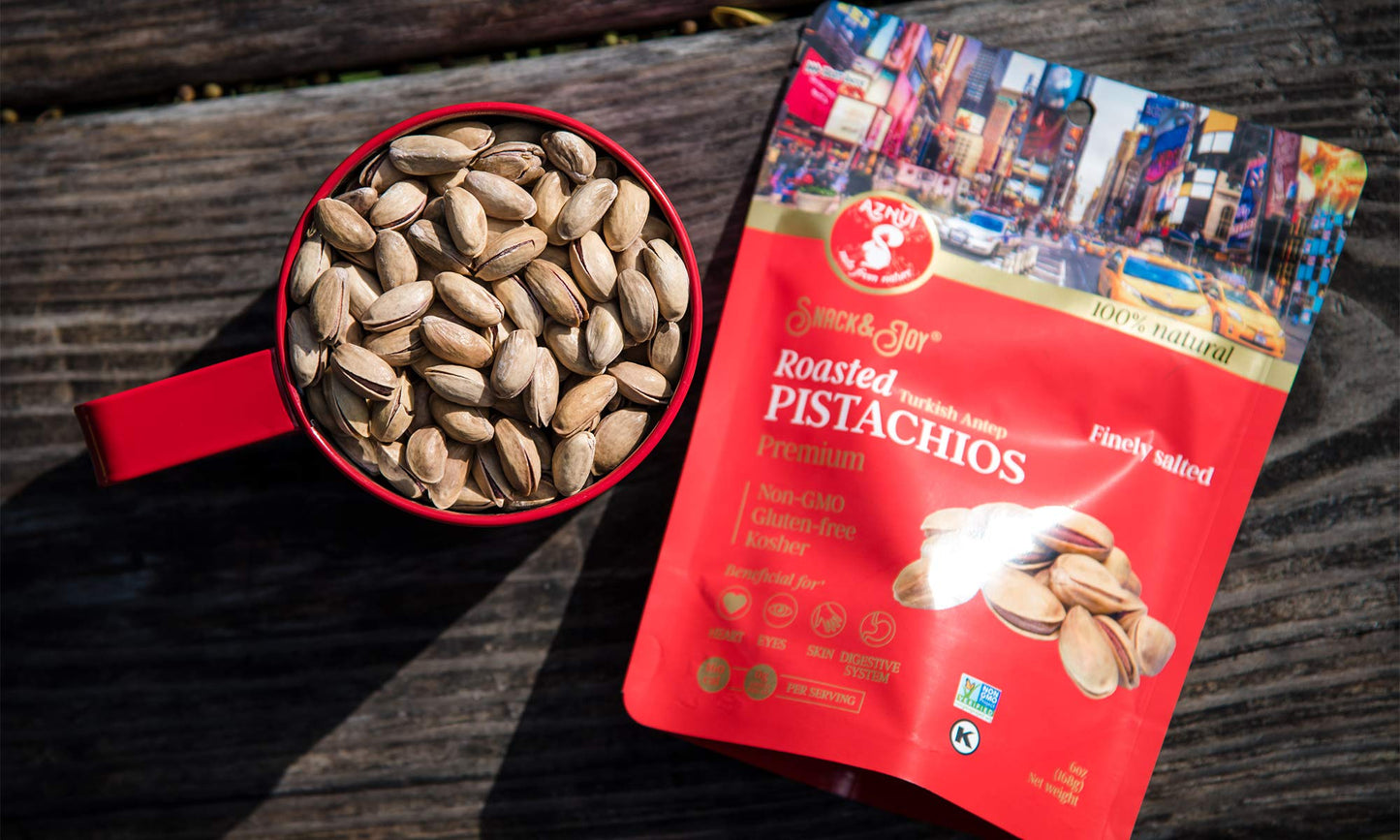 AZNUT Turkish Antep Roasted Salted Pistachios 1 LB, 100% Natural Premium Quality Class A, Non GMO Project Certified, Kosher Certified, Great Snacks