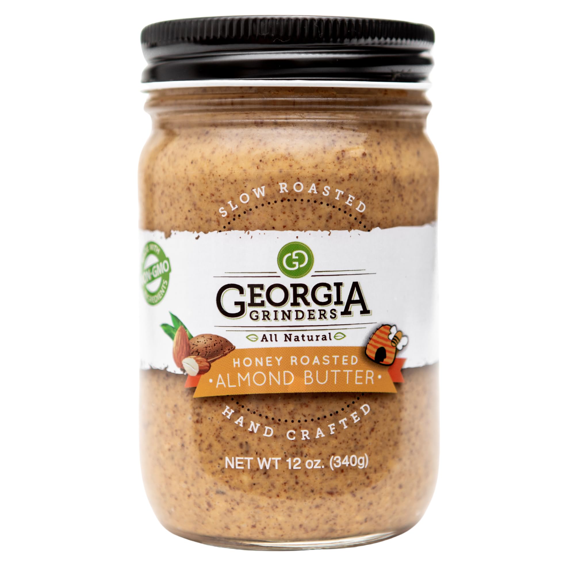 Georgia Grinders Honey Roasted Almond Creamy Gourmet Nut Butter Spread, Non-GMO, Gluten Free, No Palm Oil, No Added Sugar, Vegan Friendly, 12 Ounce (1