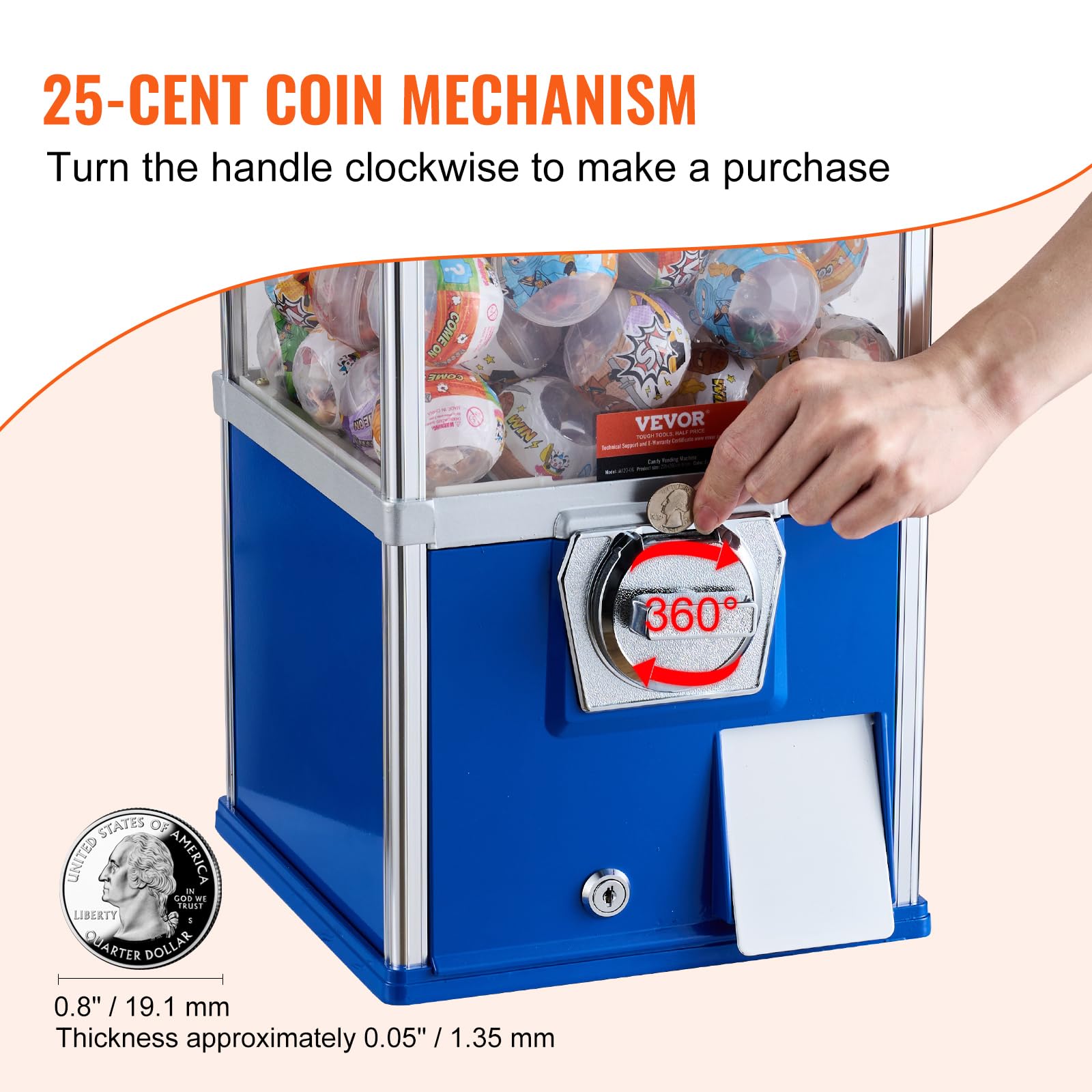 VEVOR Gumball Machine for Kids, 25" Height Home Vending Machine, PS Bouncy Balls Dispenser, Hold 230 Capsule Toys, Rectangle Bubble Gum Machine