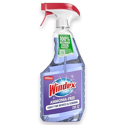 Windex Glass and Window Cleaner Spray Bottle, Ammonia Free, Bottle Made from 100% Recovered Coastal Plastic, Surface Cleaning Spray, Crystal Rain