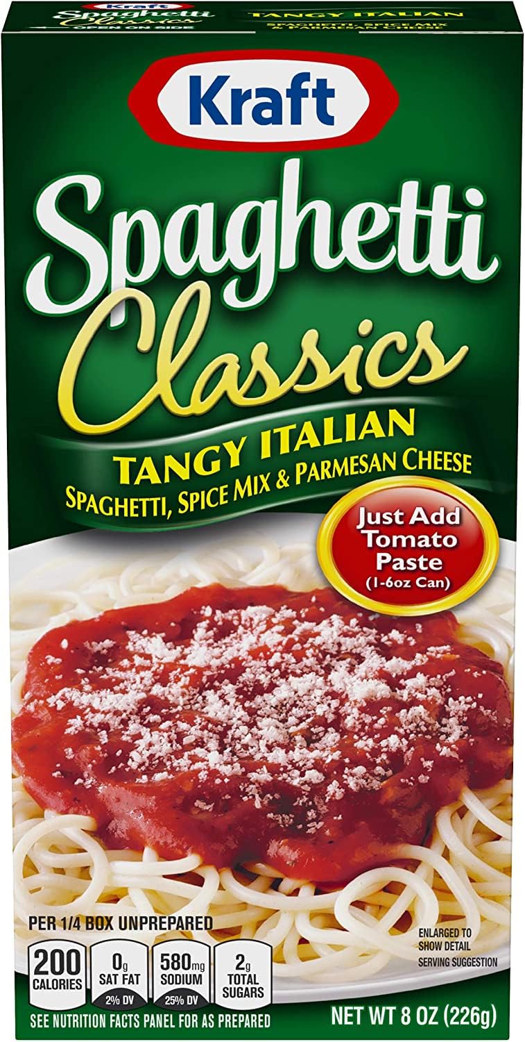 Kraft Spaghetti Classics Tangy Italian Spaghetti (Spices, & Parmesan Cheese Meal Mix, 12 ct Pack, 8 oz Boxes)