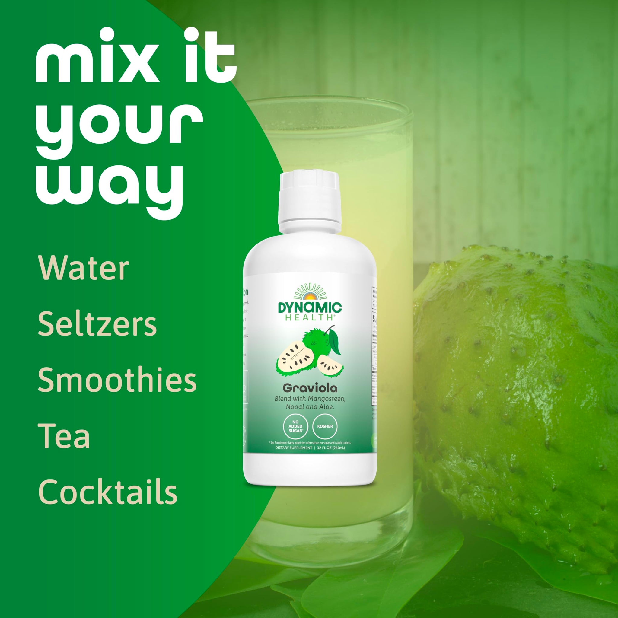 Dynamic Health Graviola Blend, Mangosteen, Nopal and Aloe, 100% Organic, No Additives, Immune System Support, Antioxidant, Vegan, Gluten Free