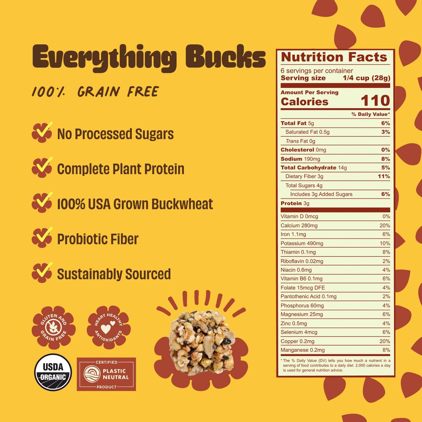Clusterbucks Superfood Clusters - Grain-Free, Keto-Friendly Snack Bites with Regeneratively Grown Sprouted Buckwheat- Gluten-Free, Low-Carb, Organic
