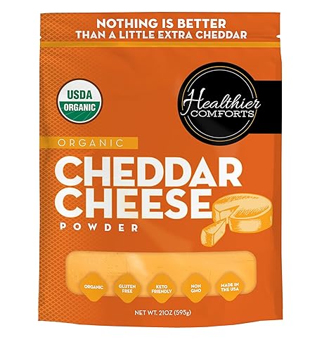Healthier Comforts Organic Cheddar Cheese Powder | Gluten Free, Keto-Friendly, Non-GMO, Antibiotic & Hormone Free | Perfect for Popcorn Seasoning, Mac