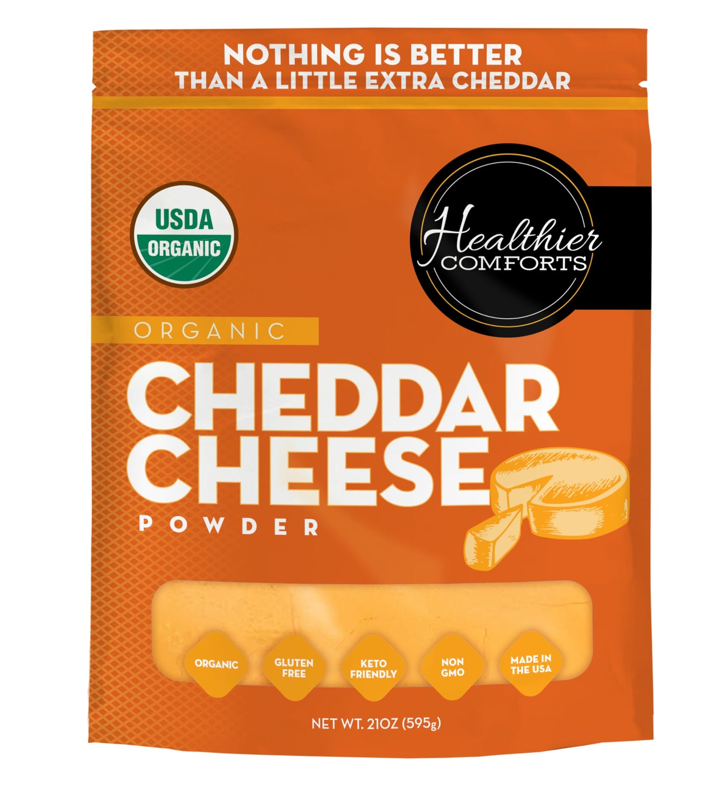 Healthier Comforts Organic Cheddar Cheese Powder | Gluten Free, Keto-Friendly, Non-GMO, Antibiotic & Hormone Free | Perfect for Popcorn Seasoning, Mac