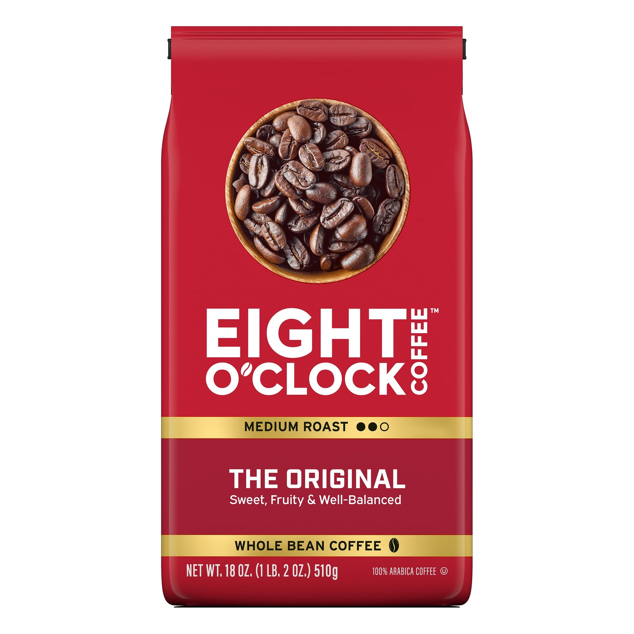 Eight O'Clock Coffee The Original, Medium Roast Whole Bean Coffee, 100% Arabica, Kosher Certified, 18 Ounce (Pack of 1)