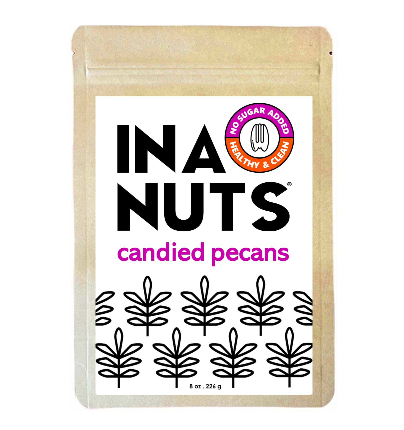 InaNuts Candied Pecans, NO Added Sugar, Gluten Free, Dairy Free, Keto & Paleo Friendly, Low Carb Healthy Super Nut, 8oz Bag