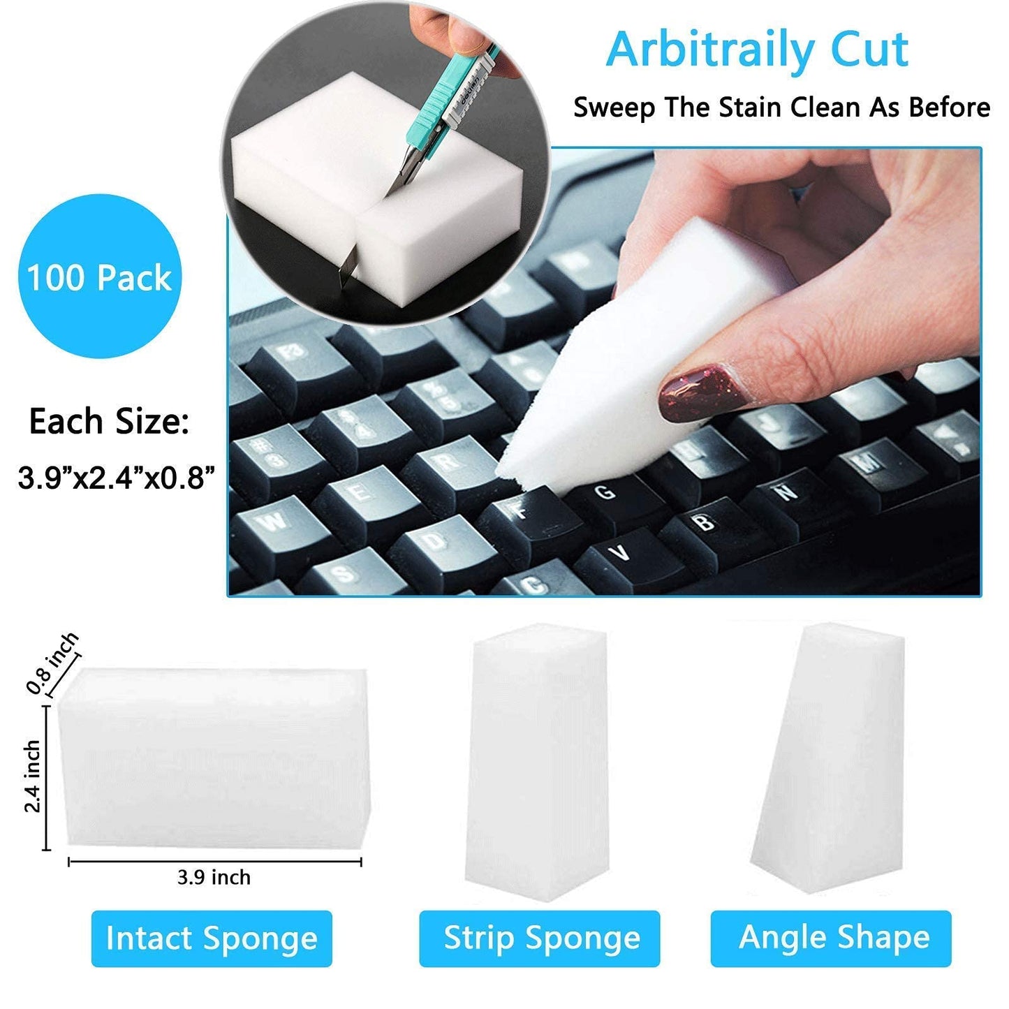100 Pack Magic Sponges Eraser for Cleaning, Premium Reusable Melamine Sponge Scrubber Foam Cleaning Pads for Kitchen Dishes, Bathtub, Baseboard, Shoes