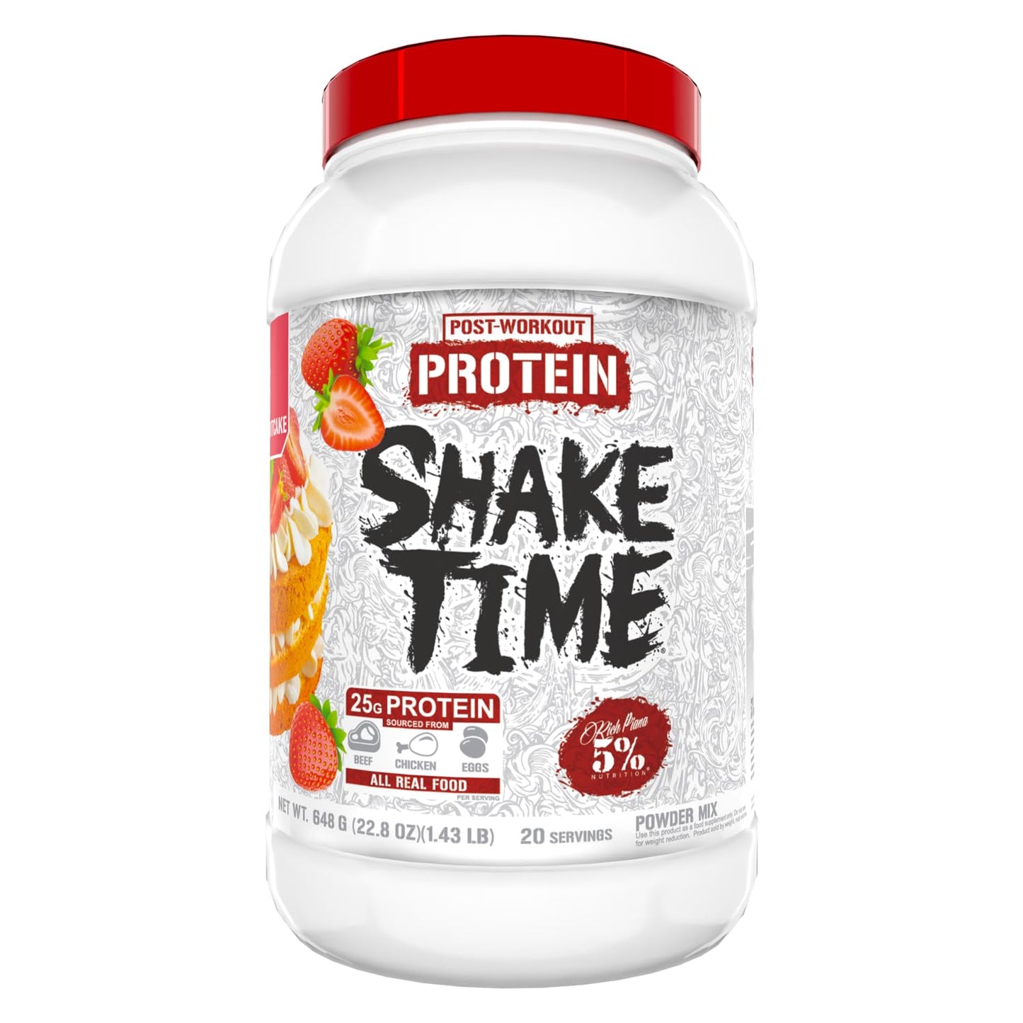 5% Nutrition Rich Piana Shake Time | 24g Animal Based Protein Drink | Grass-Fed Beef Isolate, Chicken, Whole Egg | No Sugar, Dairy, or Soy |