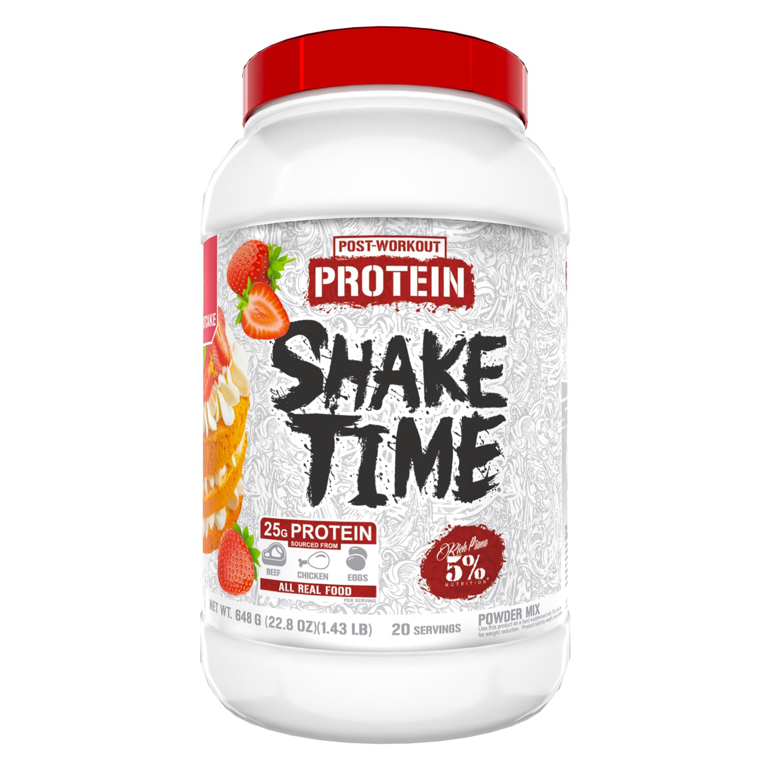 5% Nutrition Rich Piana Shake Time | 24g Animal Based Protein Drink | Grass-Fed Beef Isolate, Chicken, Whole Egg | No Sugar, Dairy, or Soy |