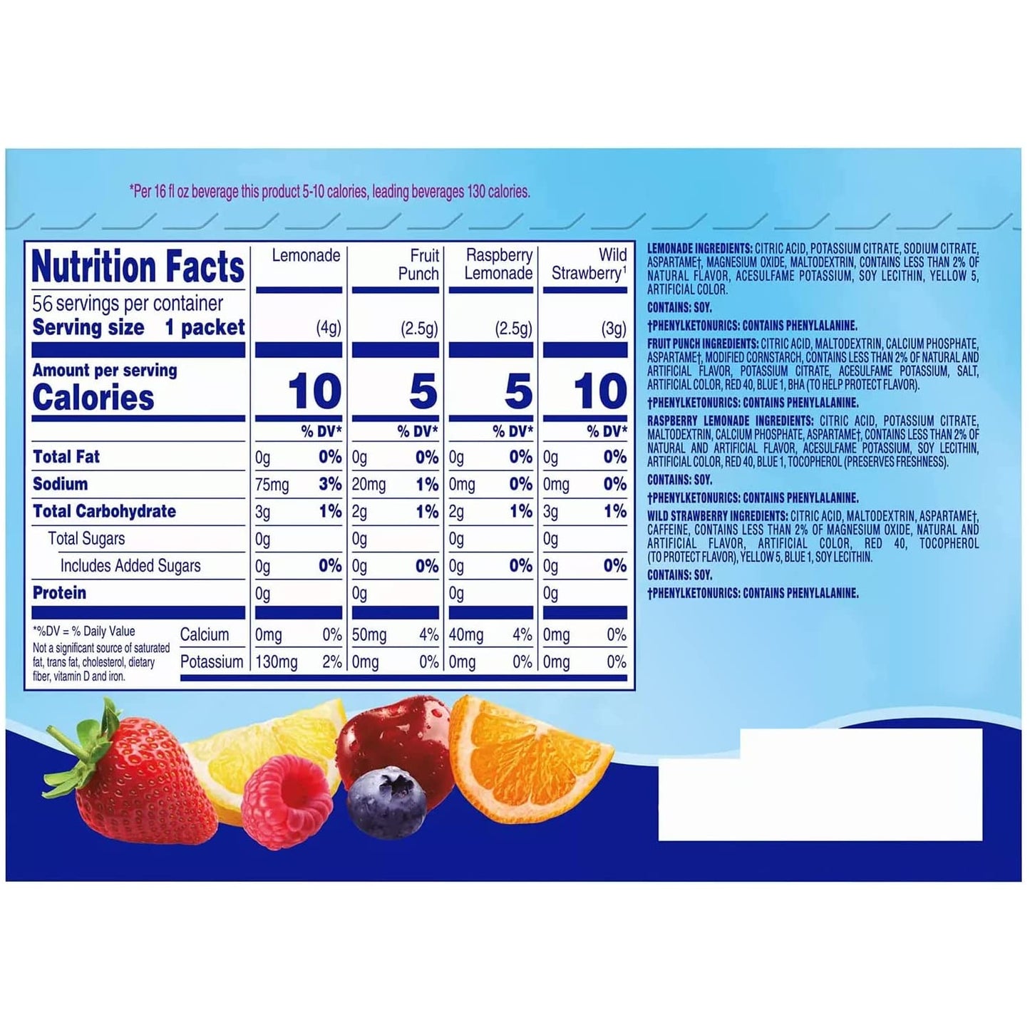 VARIETY PACK Crystal Light Sugar-Free, Lemonade, Fruit Punch, Raspberry Lemonade and Wild Strawberry On-The-Go Powdered Drink Mix Variety Pack, 56