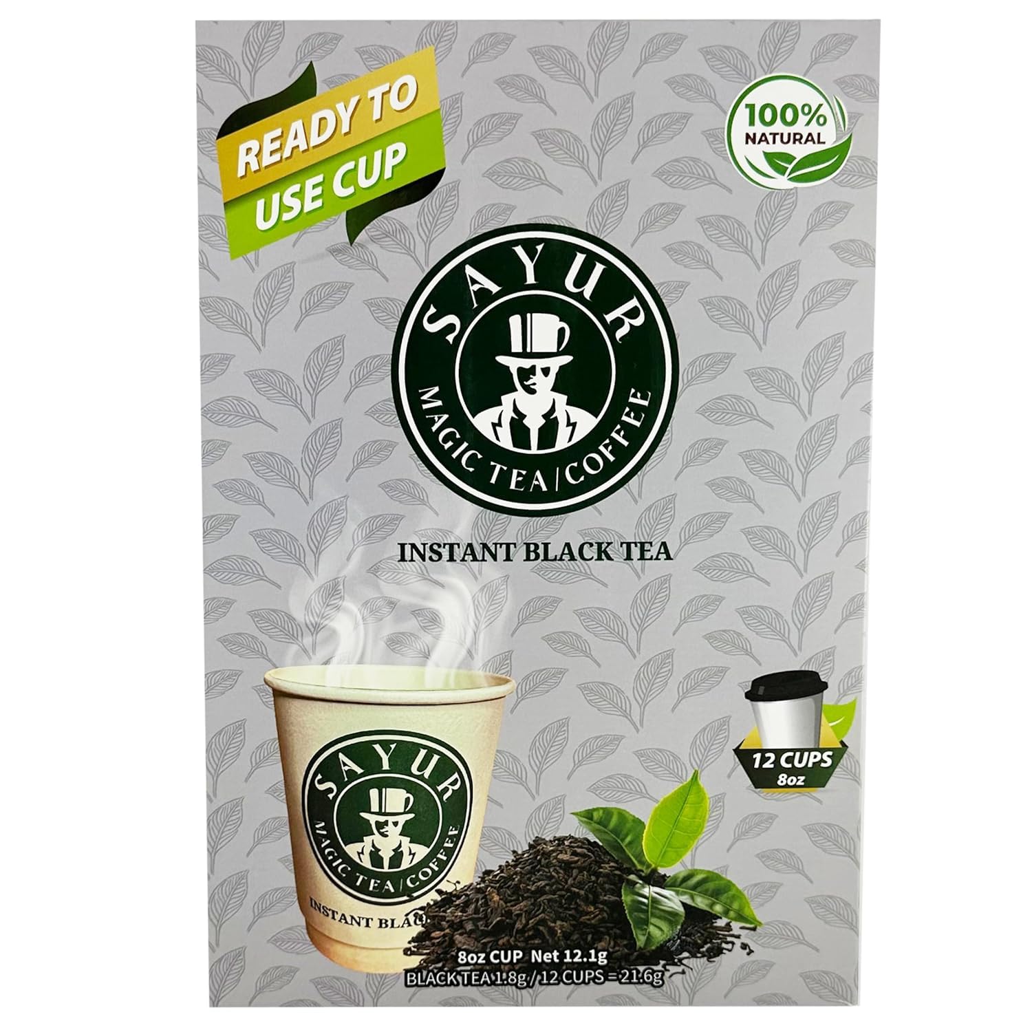 Built-in Tea Cups, just add Hot water By SAYUR, 8 Oz, 12 Cups (Earl Grey Black Tea) ready to use For a gift