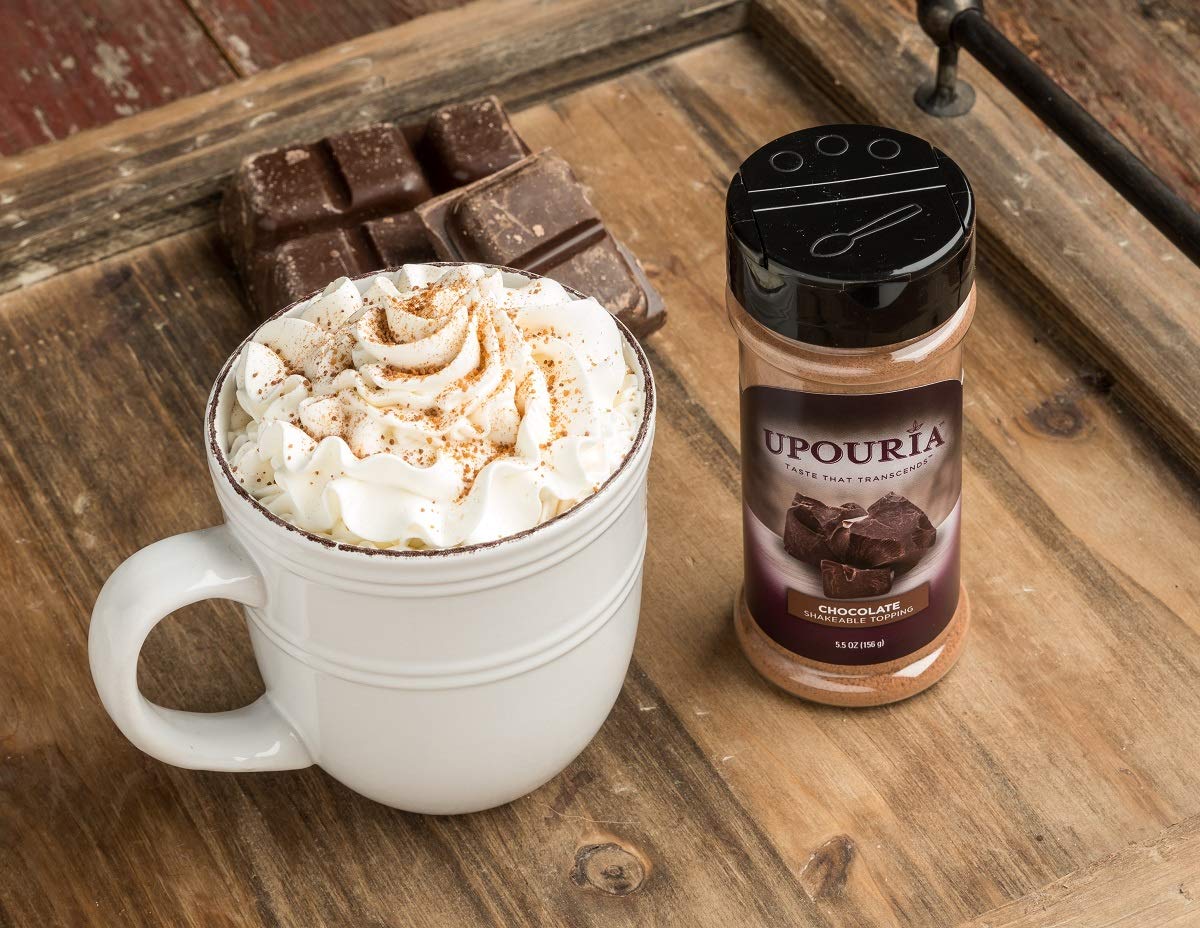 Sunny Sky Upouria Coffee Topping Variety Pack - Chocolate, Cookies N Cream, French Vanilla and Cinnamon with Brown Sugar - 5.5 Ounce Shakeable Topping