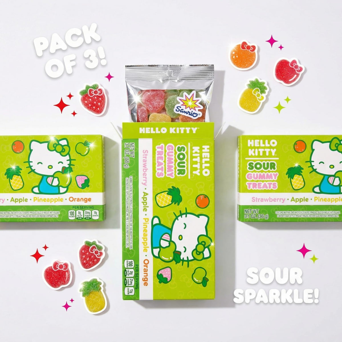 Cookie Dough Bites Hello Kitty Sour Gummy Candy 3.1 oz 3-Pack
