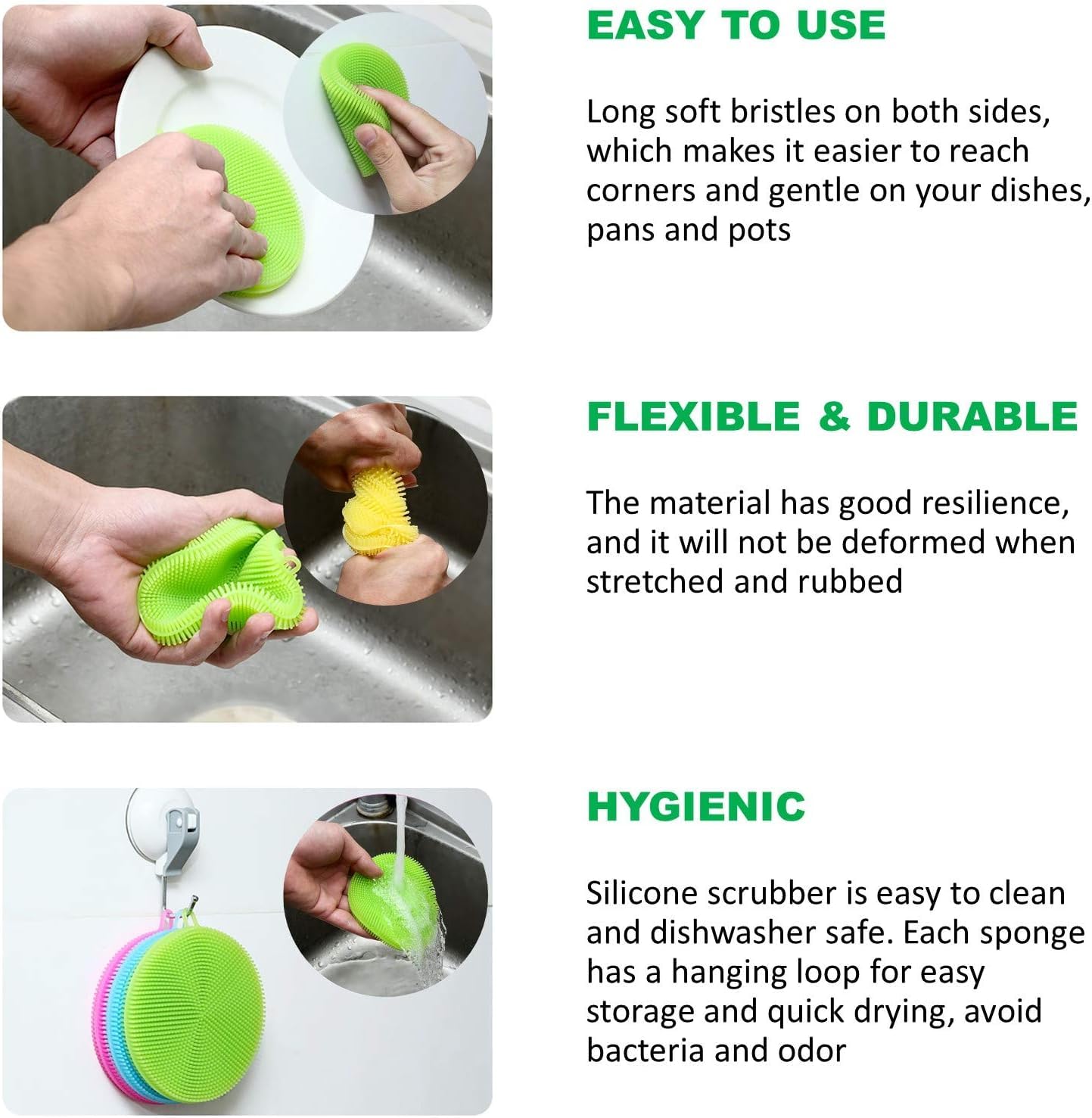 MJDFS, Silicone Sponge for Dish Washing, Dishwasher Safe, Heat Proof and BPA Free, Kitchen Cleaning Sponges for Light Cleaning Tasks, Double Sided