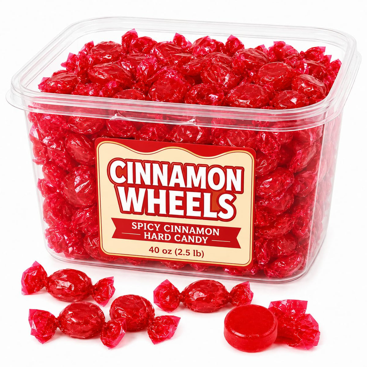 Cinnamon Candy Discs, Bulk 2.5 lb Tub (40 oz) Individually Wrapped Old