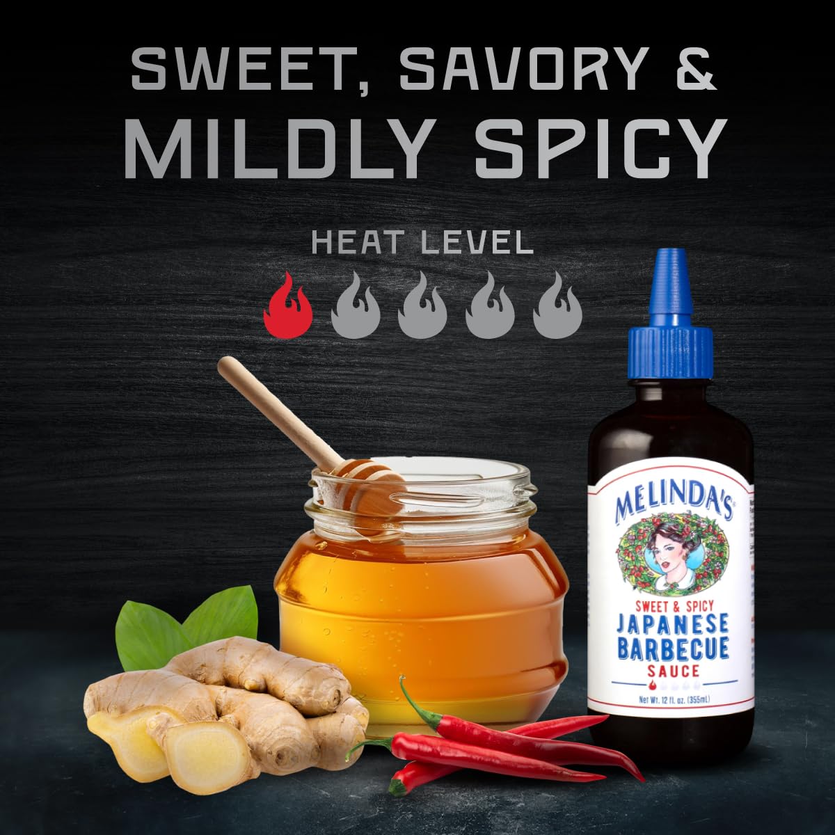 Melinda’s Japanese BBQ Sauce - Gourmet Japanese Spicy Sauce and Marinade Made with Soy, Ginger, Garlic, Red Chilies & Honey - Gluten Free - 12oz, 1