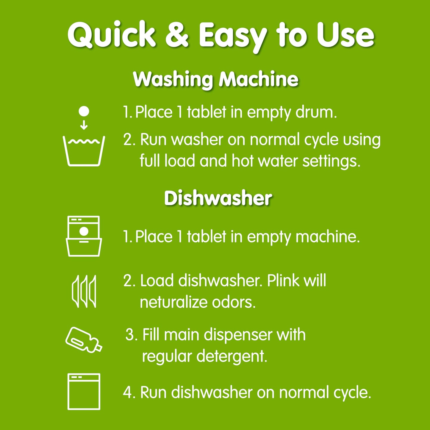 Plink Washing Machine and Dishwasher Cleaner and Freshener, Prevents Residue and Removes Odors in Kitchen and Laundry Room Appliances
