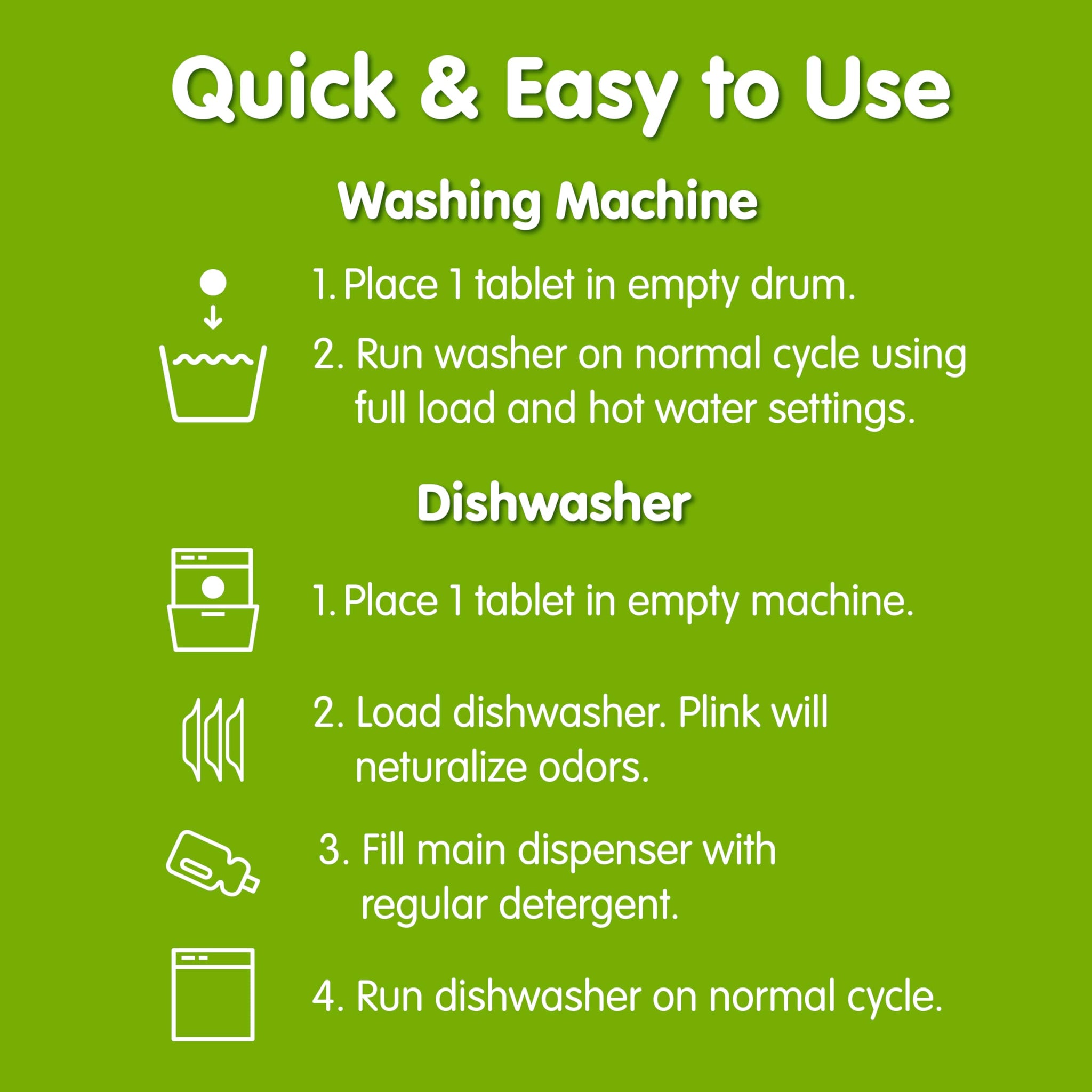 Plink Washing Machine and Dishwasher Cleaner and Freshener, Prevents Residue and Removes Odors in Kitchen and Laundry Room Appliances