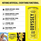 Odyssey Functional Energy Drink for Focus, Cognition & Mood Support 12 Pack - Adaptopgenic Drink with 222mg Green Tea Caffeine, Lion’s Mane