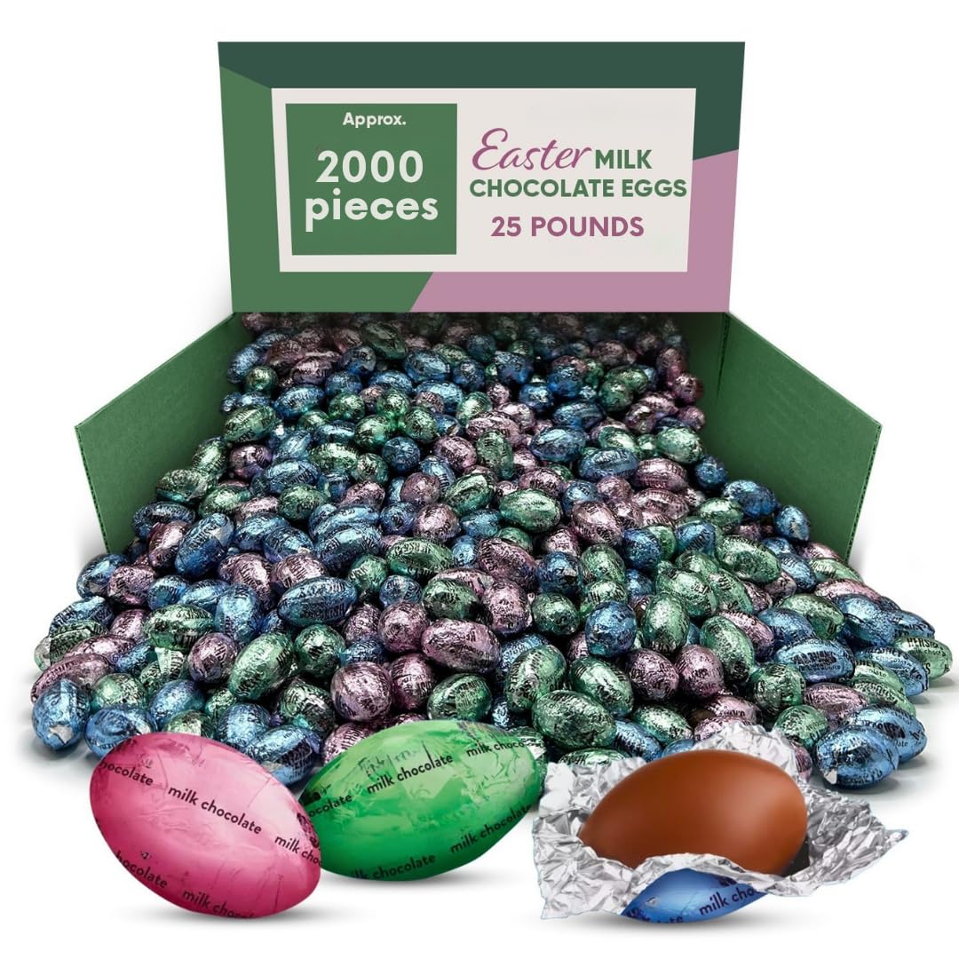 Assorted Mini Milk Chocolate Eggs Individually Wrapped Bulk Bag - 25 lb (Approx. 1000 pieces)