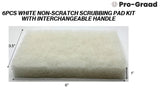 Handled Bath Scrubber 6 Piece Heavy Duty Cleaning Scrub Sponge Brush Bathroom Scouring Pads White Non-Scratch Remove Soap Scum Cleaning Shower Tile