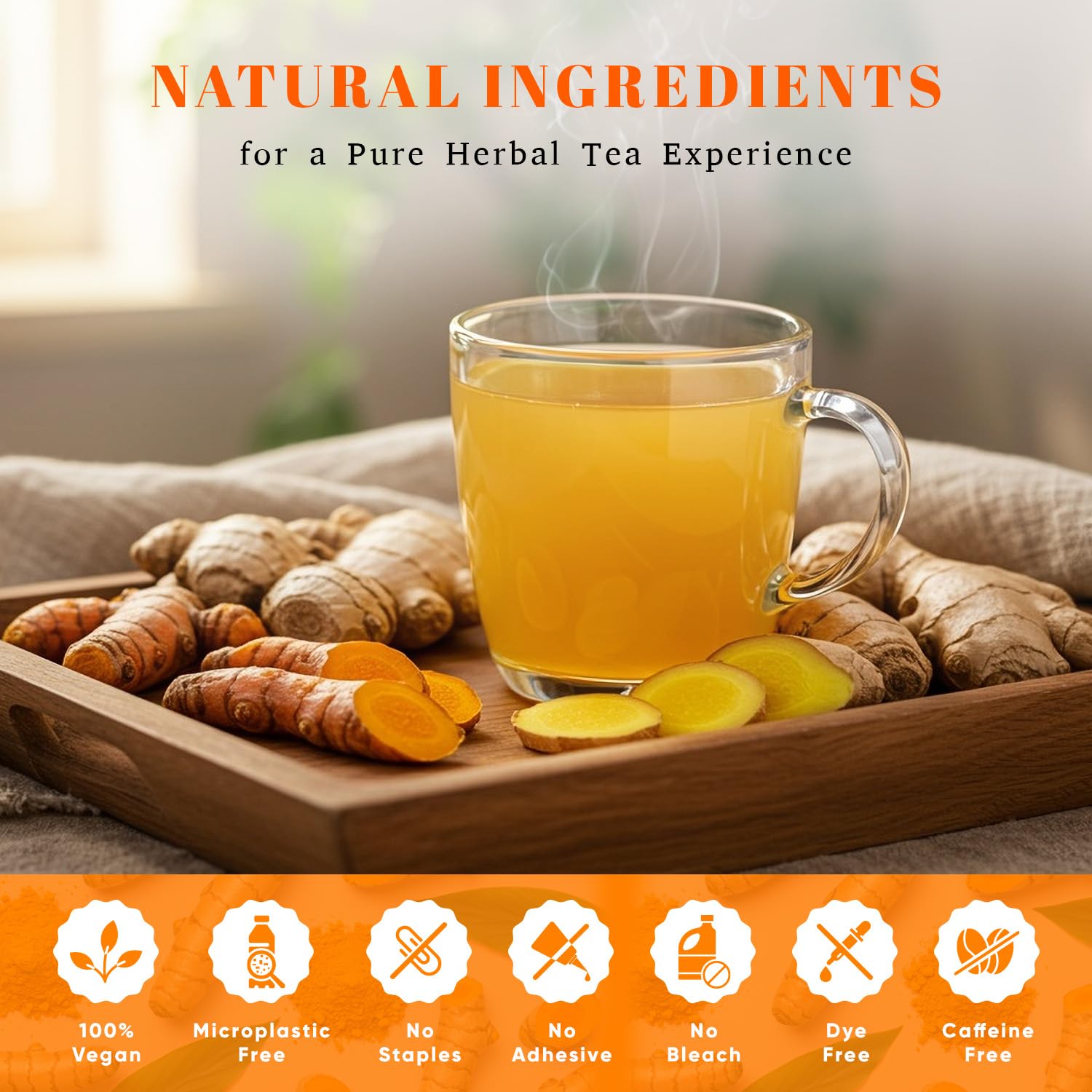 Oxify Organic Turmeric Root Herbal Tea - 100 Eco Friendly Tea Bags (100 Tea Bags, Turmeric)