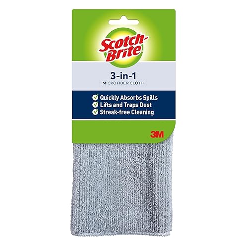 Scotch-Brite 3-in-1 Microfiber Kitchen Cloth, Streak-Free Cleaning, 1 Cloth
