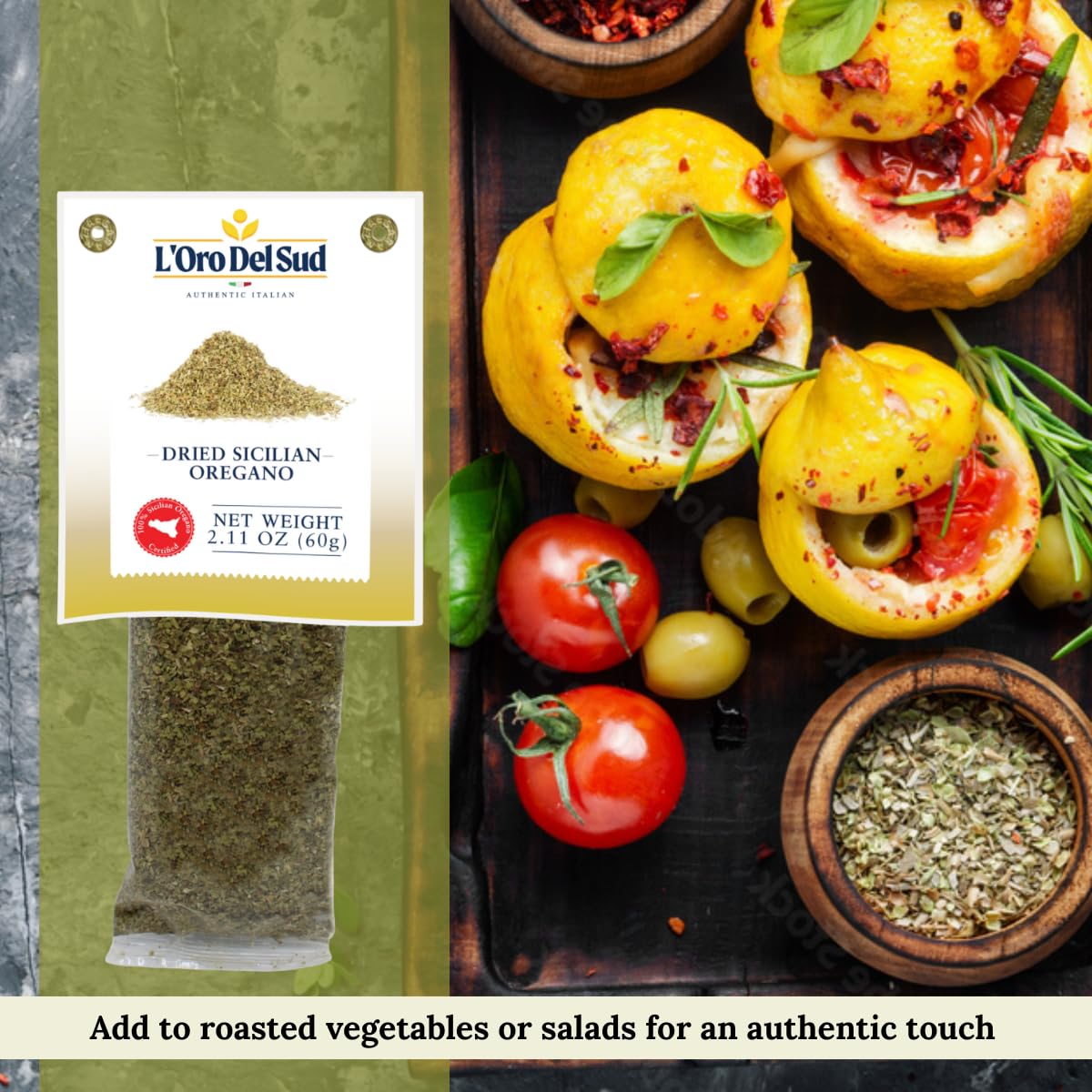 Sicilian Oregano Dried, 2.11 oz (60 g), Seasoning, Herbs, Ground Dried Oregano Leaves with intense aroma, Italian Oregano, L'Oro Del Sud