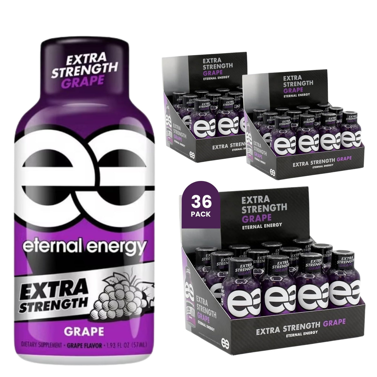 EE Eternal Energy Extra Strength Grape Energy Shot, 280mg Caffeine, 36 Pack
