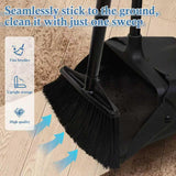 Primero Basics Broom and Dustpan Set with Long Handle and Wheels, Upright Standing Heavy Duty Large Dust Pan and Broom Combo for Indoor Outdoor