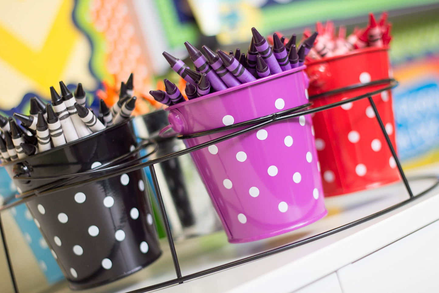 Teacher Created Resources Buckets Set, Set of 6, Black Polka Dots (TCR6059)