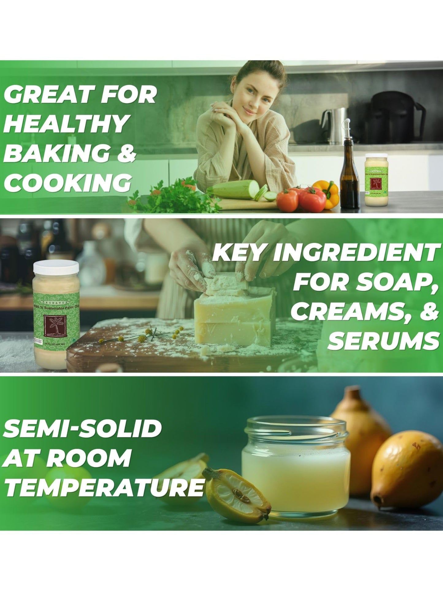 100% Sustainable Palm Oil | RSPO Certified |Food Grade | Not Hydrogenated | For cooking, baking and soap making -14 Fl Oz