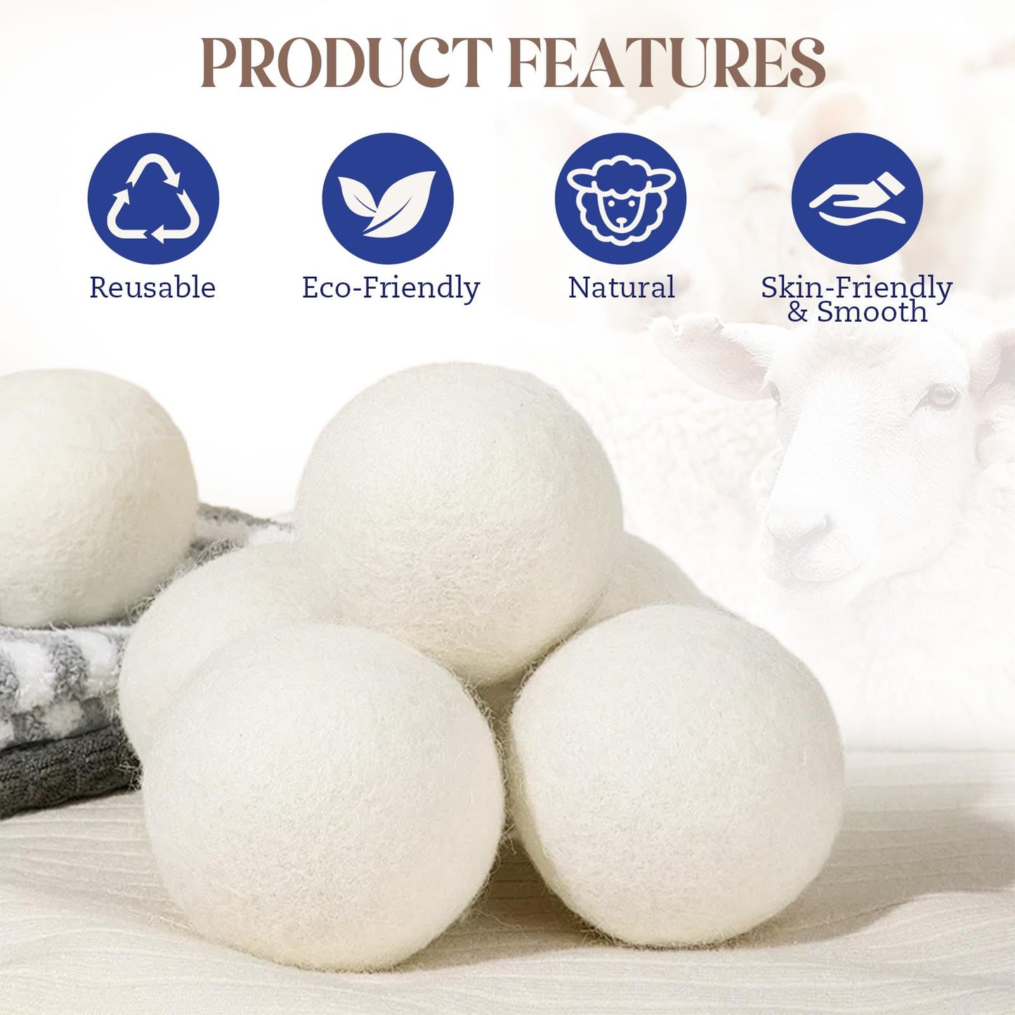 Wool Dryer Balls, New Zealand Dryer Balls Laundry Reusable Reduce Static Cling, Dryer Ball to Reduce Wrinkles & Shorten Drying Time, Drying Balls