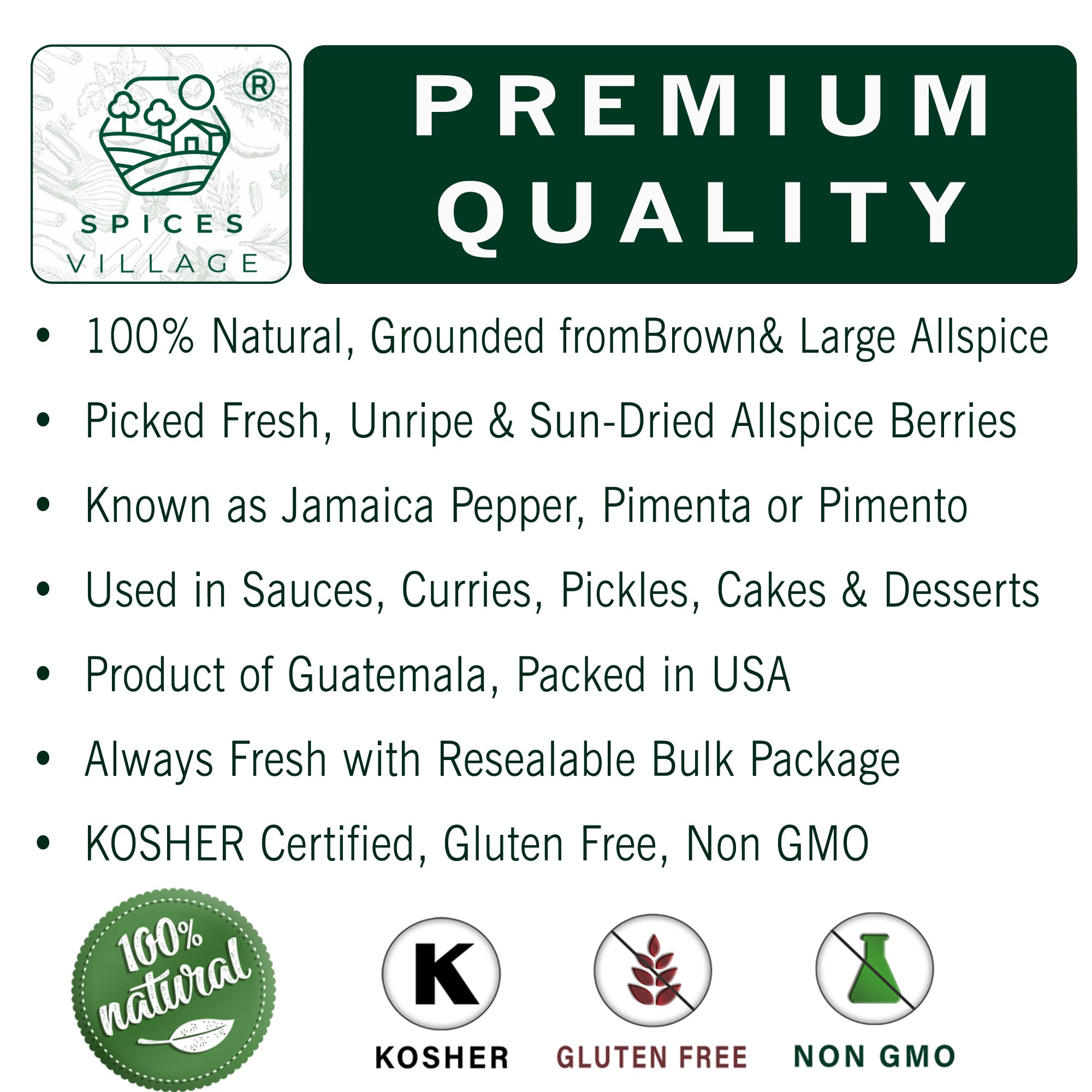 SPICES VILLAGE Ground Allspice (8 oz) - Powdered Fresh Whole Allspice Berries, Ground Jamaican Pimento Seeds, Natural Seasoning for Curries Pastries