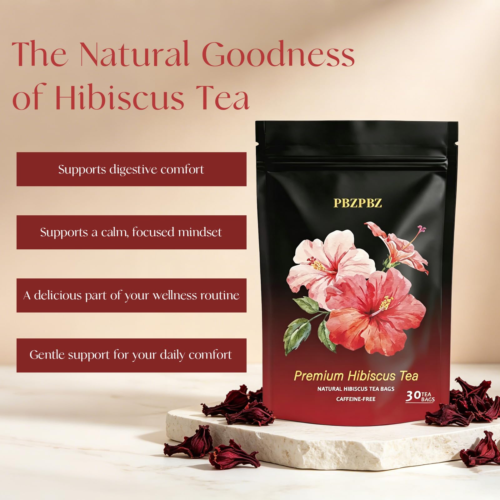 Organic Hibiscus Tea Bags | Caffeine-Free | Rich in Natural Antioxidants | Non-GMO & Vegan | Sourced from Select Hibiscus Flowers for a Vibrant