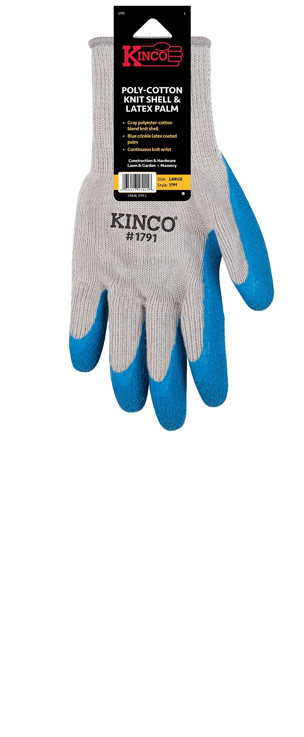Kinco Polyester-Cotton Knit Shell & Latex Palm