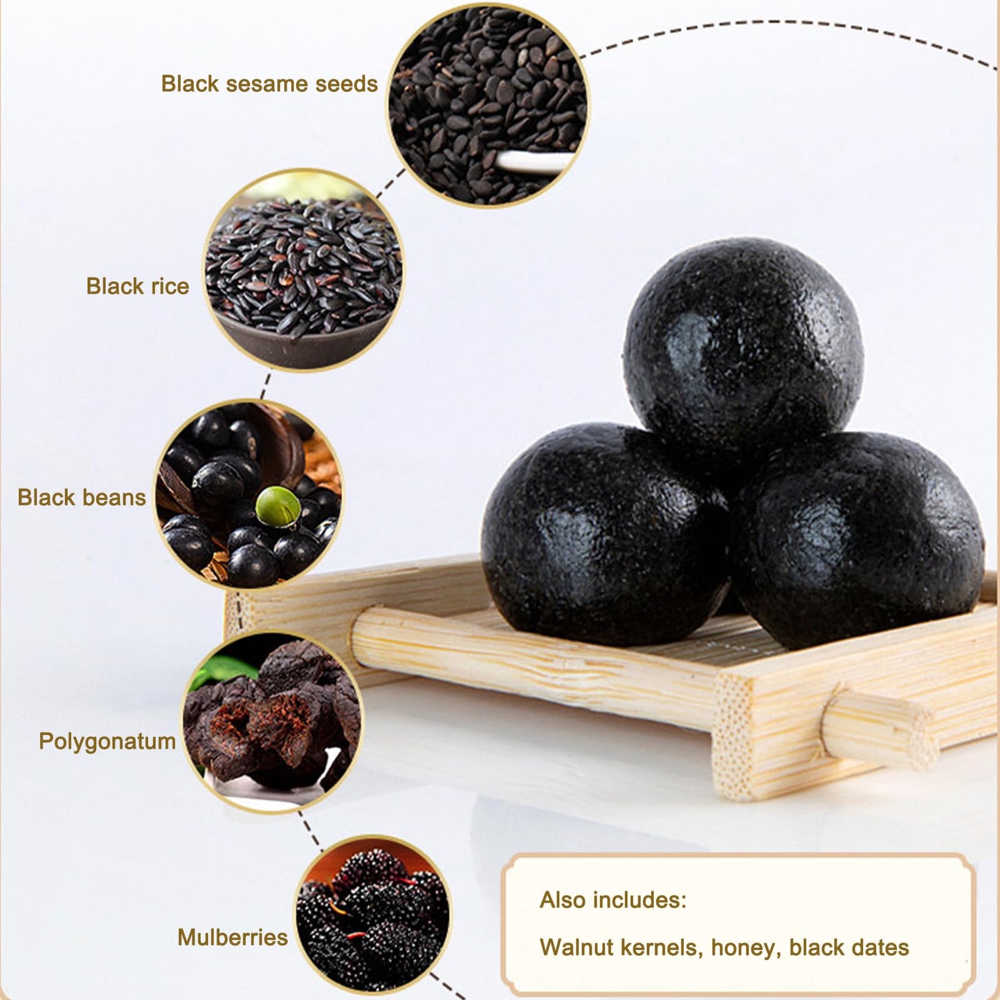 2 Bottles Black Sesame Balls,Handmade Black Sesame Snacks,Ideal for Daily Nourishment, Office Energy Snacks, and Gifts for Friends and Family