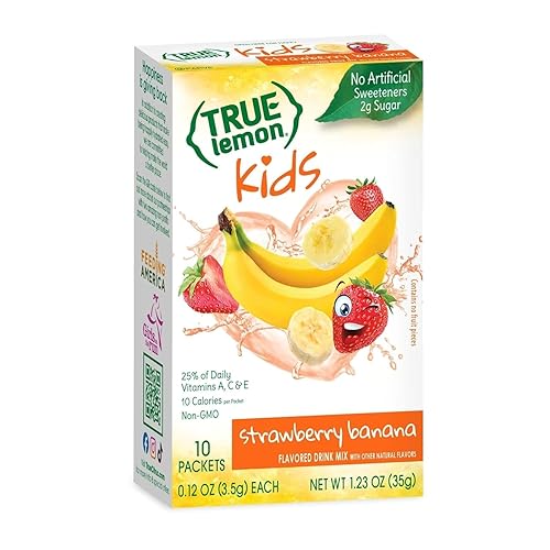 TRUE LEMON KIDS Strawberry Banana (10 Packets) - Hydration for Kids - No Artificial Sweeteners - Low Sugar Water Flavoring - Drink Mix for Kids