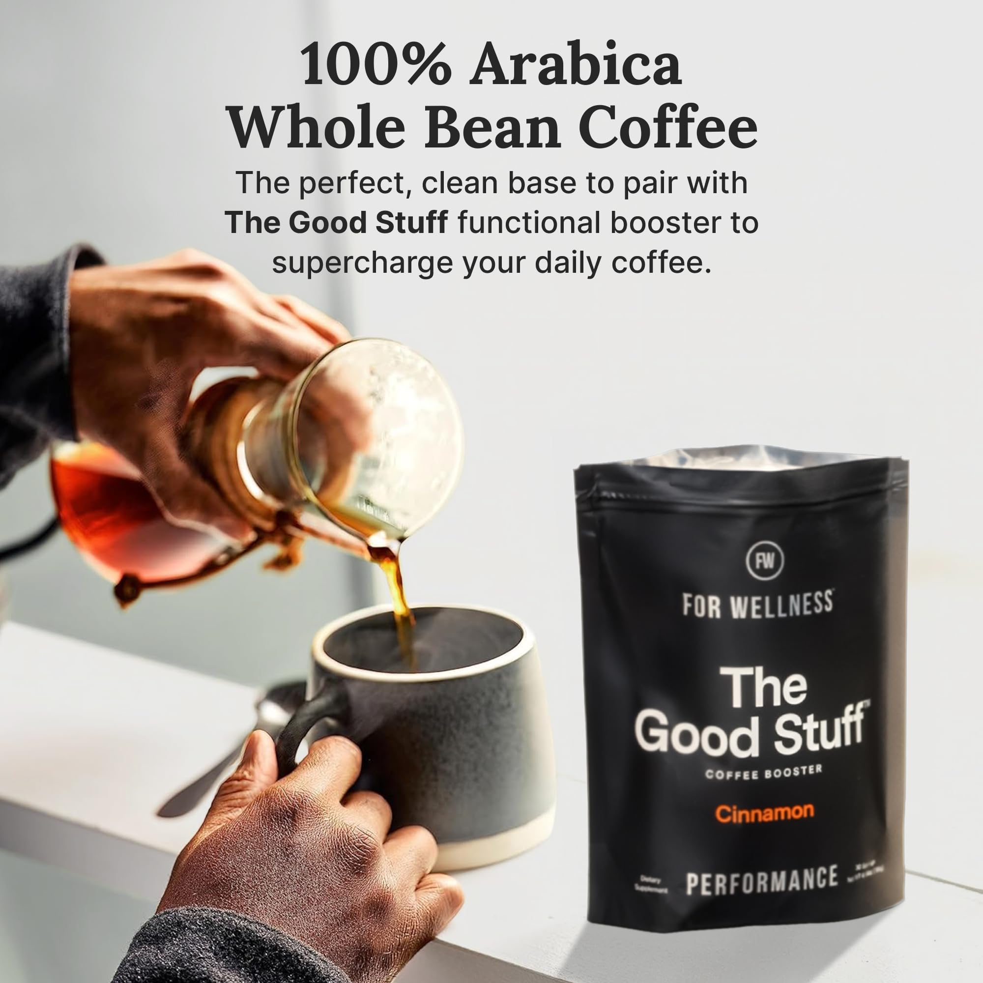 For Wellness Arabica Whole Bean Coffee (12 oz, Medium Roast) - Pair With The Good Stuff to Supercharge Your Coffee
